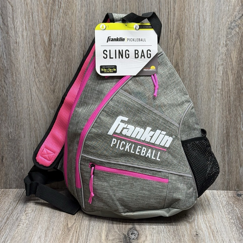 FRANKLIN SPORTS Pickleball Sling Bag Backpack Gray Pink 18.5"x13"x8" NEW